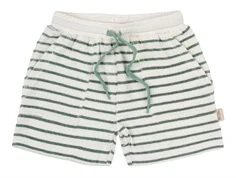 Råhvide shorts i frottékvalitet med grønne striber fra Petit Piao PP733 off white green
